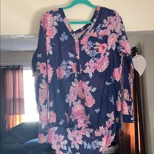 Navy pink floral tunic